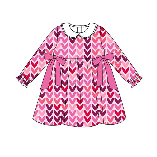 Preorder (moq 5)Baby Girls Pink Hearts Bows Valentine Knee Length Dresses