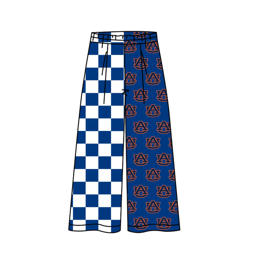 Preorder (moq 5)Baby Girls Blue Checked AU Team Flare Pants Bottom
