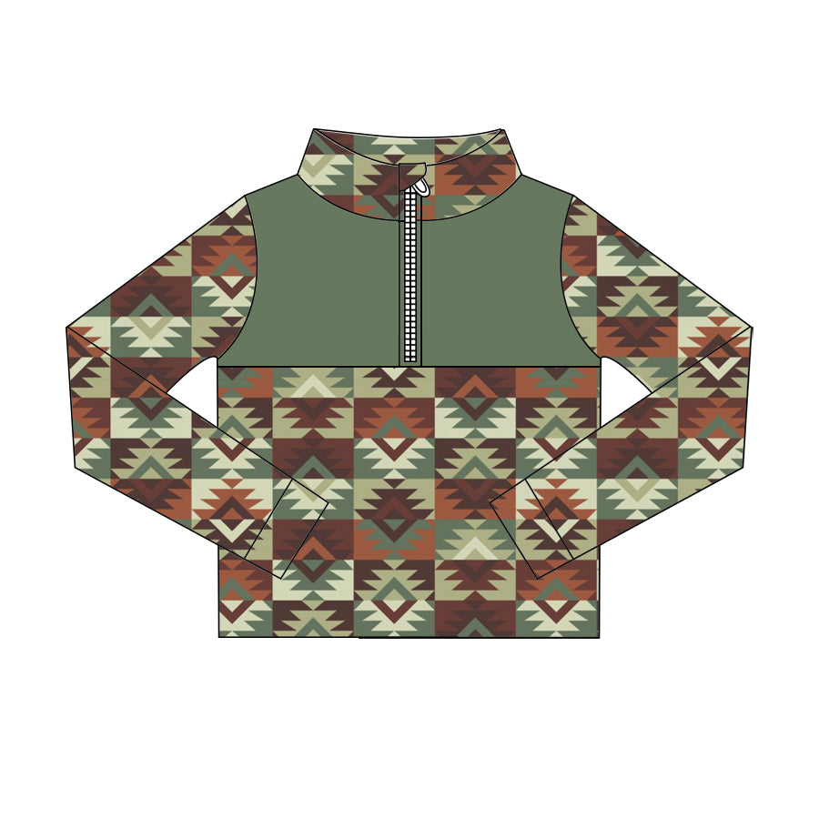 Preorder (moq 5)Baby Boys Colorful Aztec Print Western Zip Pullovers Tops