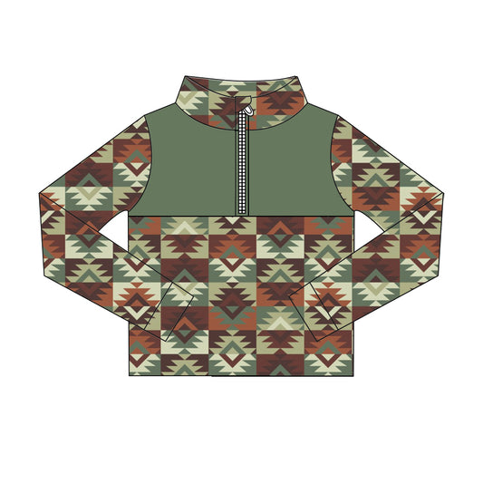 Preorder (moq 5)Baby Boys Colorful Aztec Print Western Zip Pullovers Tops