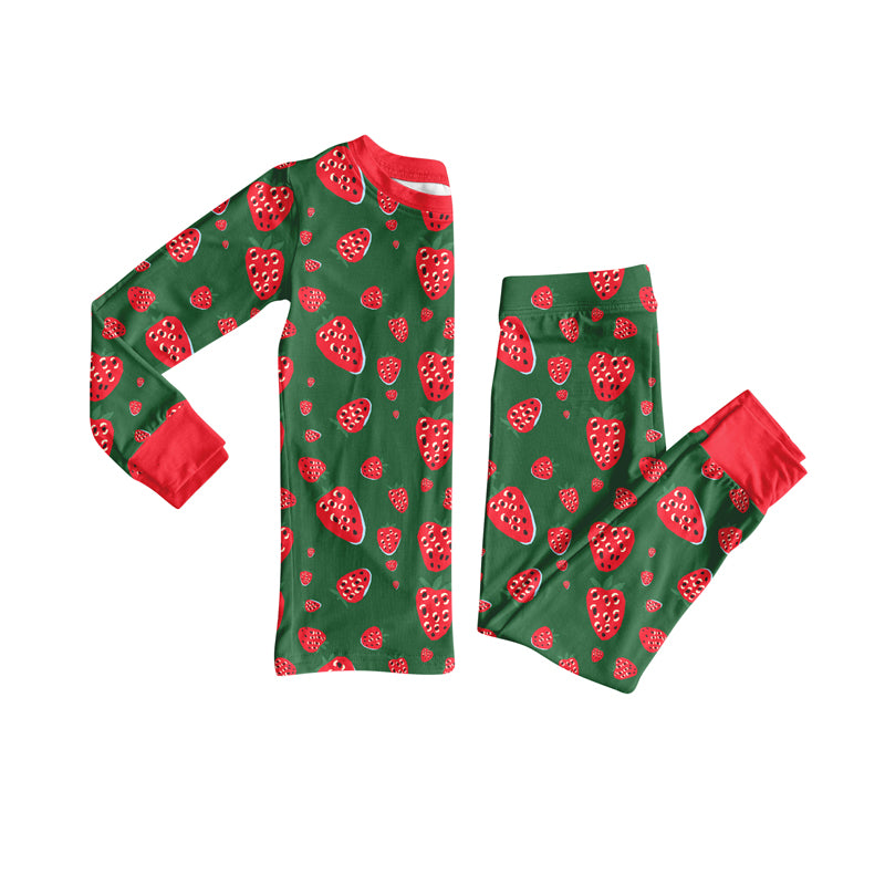 Preorder(moq 5) Baby Girls Green Strawberry Top Pants Lounge Wear Pajamas Sets
