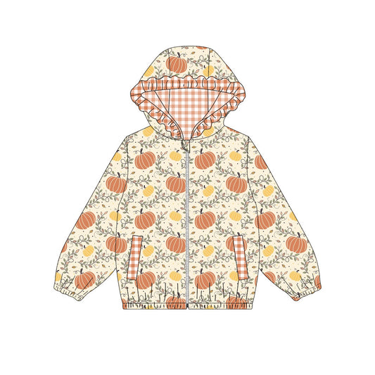 Preorder (moq 5)Baby Girls Long Sleeve Flowers Pumpkins Fall Pockets Zip Hoodies Top