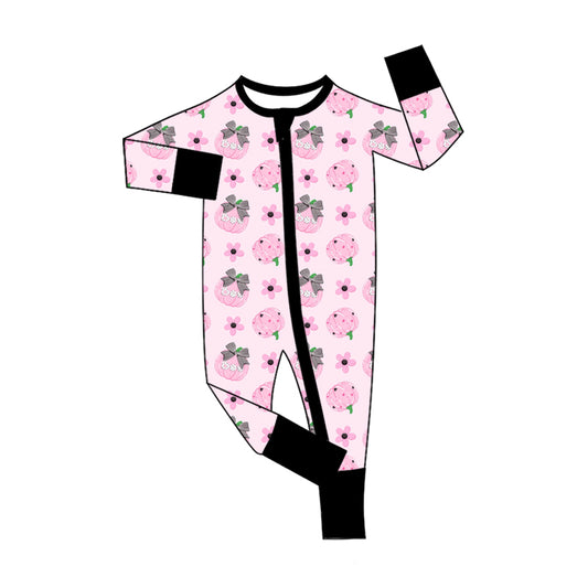 Preorder (moq 5)Baby Girls Pink Bows Pumpkins Fall Two Way Zip Convertible Rompers