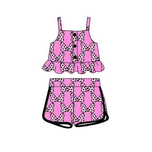 Preorder (moq 5)Baby Girls Pink Butterfly Straps Top Shorts Clothes Sets