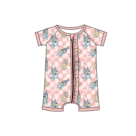 Preorder(moq 5)Baby Infant Girls Pink Dogs Birthday Zip Rompers