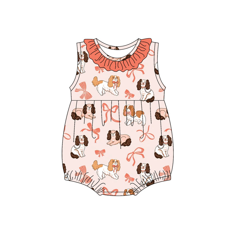 Preorder(moq 5)Baby Infant Girls Sleeveless Dogs Bows Round Collar Rompers