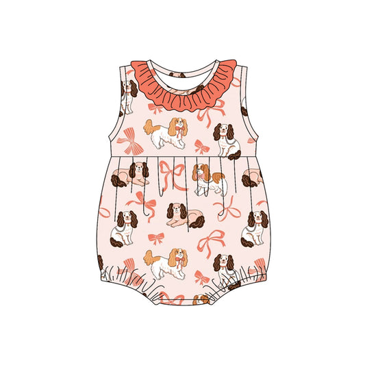 Preorder(moq 5)Baby Infant Girls Sleeveless Dogs Bows Round Collar Rompers