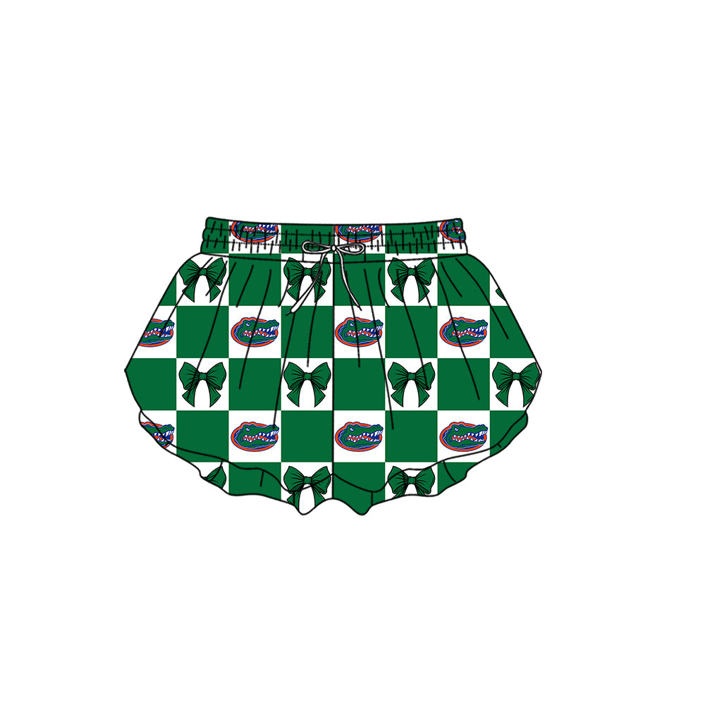Preorder (moq 5)Baby Girls Crocodiles Bows Checked Team Ruffle Shorts Bottom