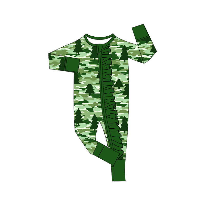 Preorder(moq5) Baby Christmas  Print Front  Ruffle Romper  Newborn One-Piece Baby Clothes