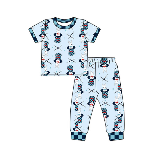 Preorder (moq 5) Baby Boys Rabbits Magic Hats Top Pant Easter Pajamas Set