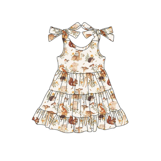 Preorder (moq 5)Baby Girls Strap Deer Rabbits Floral Knee Length Dresses