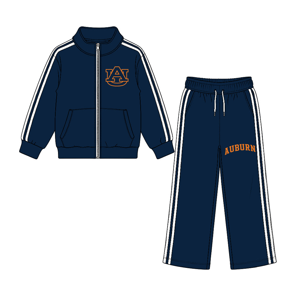Preorder (moq 5) Baby Boy Clothes Navy Letter Logo Graphic Print Long Sleeve Zip Jacket Wide Leg Pant Outfit Set