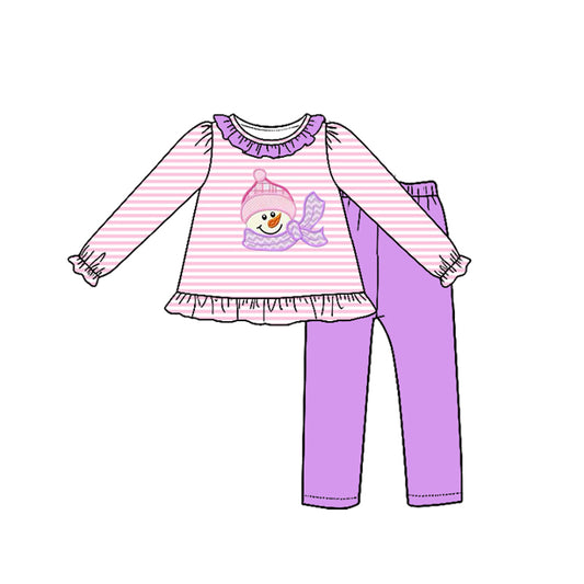 Preorder (moq 5)Baby Girls Snowmen Stripe Tunic Leggings Christmas Clothes Sets