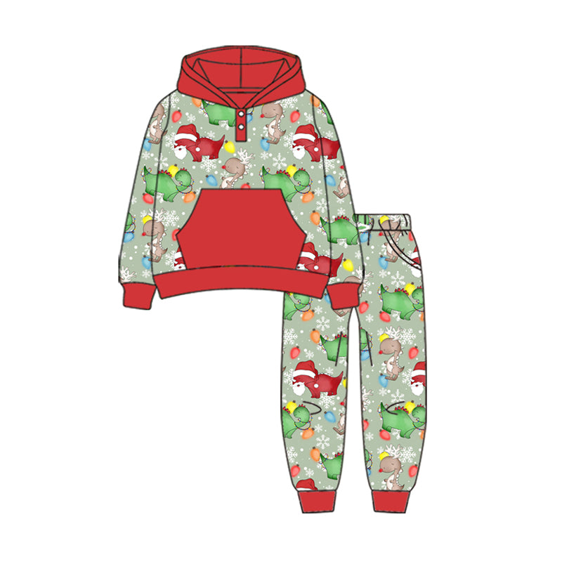 Preorder (moq 5)Baby Boys Christmas Green Soldier Hoodie Top Jogging Pants Sets