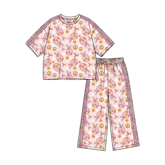 Preorder (moq 5)Baby Girls Flowers Eggs Top Pockets Flare Pant Easter Clothes Set