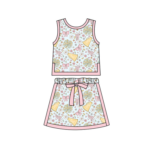 Preorder moq 5 Baby Girls Flowers Cheer Vests Skirt Shorts Team Clothes Set