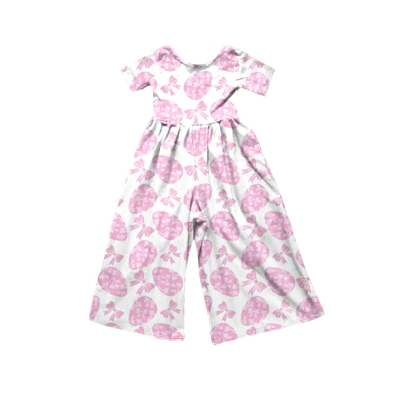Preorder(moq5)  Girls Casual Soft Short Sleeve Jumpsuit Easter Bunny Donut Print Kids One-Piece Outfit