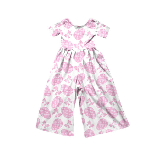 Preorder(moq5)  Girls Casual Soft Short Sleeve Jumpsuit Easter Bunny Donut Print Kids One-Piece Outfit