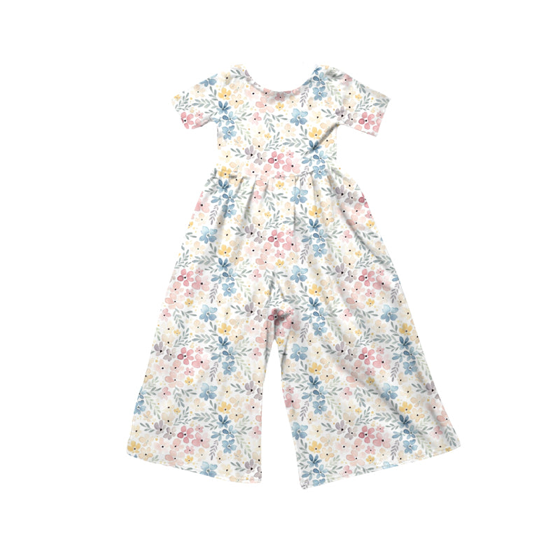 Preorder (moq 5)Baby Girls Short Sleeve Colorful Flowers Jumpsuits