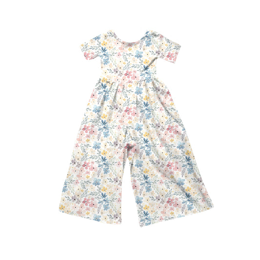 Preorder (moq 5)Baby Girls Short Sleeve Colorful Flowers Jumpsuits