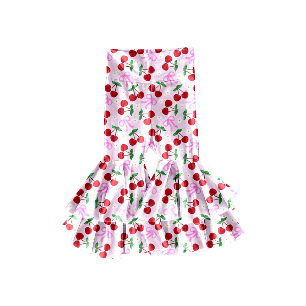Preorder(moq 5) Baby Girls Cherry Flowers Bows Ruffle Bell Bottom Pants