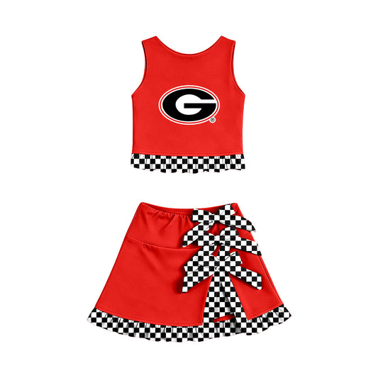 Preorder (moq 5) Baby Girls Georgia Vest Bows Skirt Short Team Clothes Set