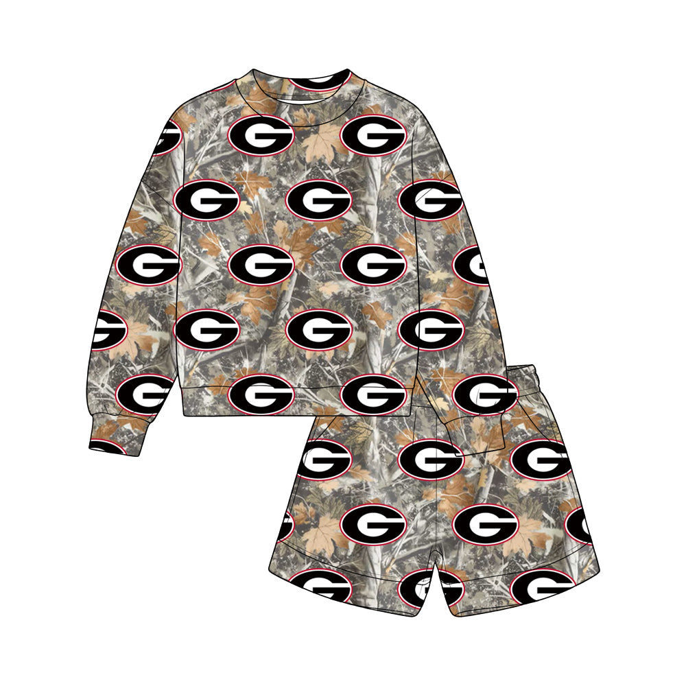Preorder (moq 5) Baby Boys Leaves Camo Georgia Top Pockets Short Team Clothes Sets