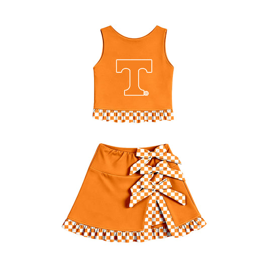 Preorder (moq 5) Baby Girls tennessee Vest Bows Skirt Short Team Clothes Set