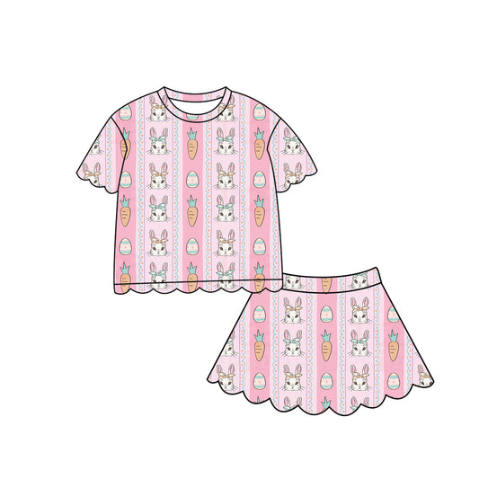 Preorder (moq 5)Baby Girls Rabbit Egg Carrots Stripe Top Scallop Shorts Easter Clothes Sets
