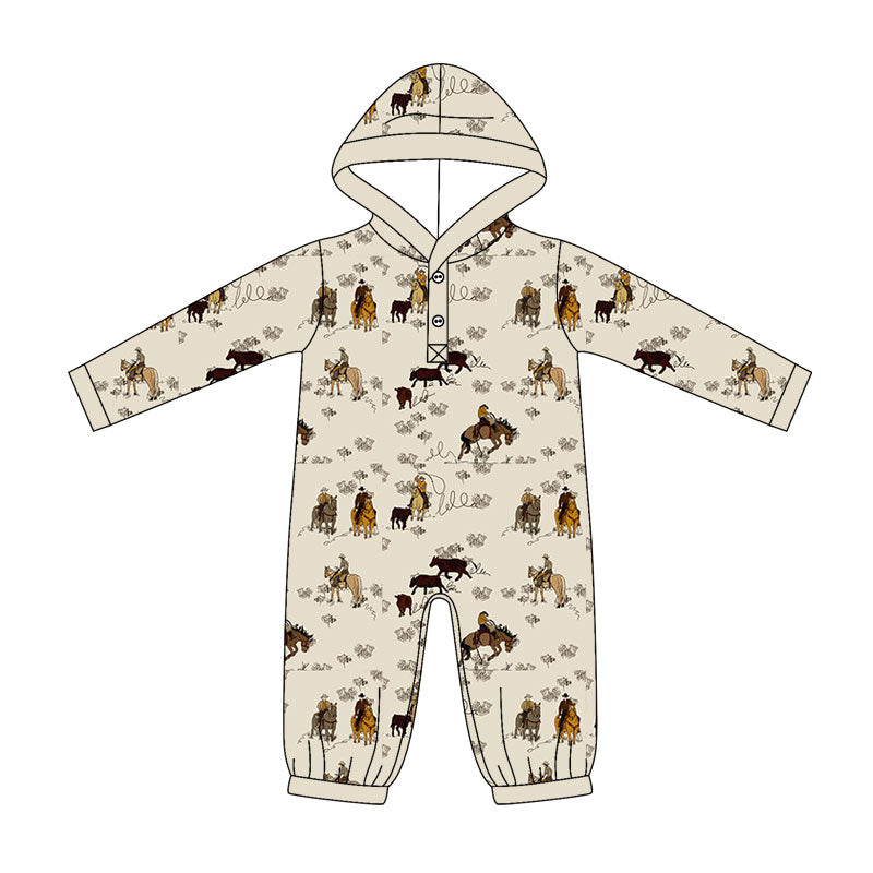 Baby Boys Long Sleeve Horse Rodeos Western Button Hunting Rompers Preorder