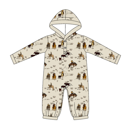 Baby Boys Long Sleeve Horse Rodeos Western Button Hunting Rompers Preorder