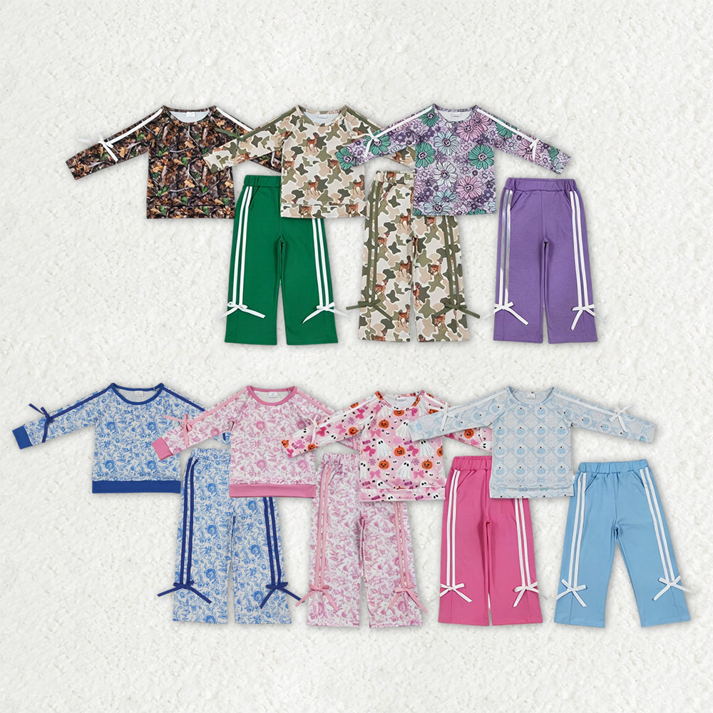 Sibling Baby Girls Ghost Pumpkins Deer Camo Top Pockets Bows Pant Fall Clothes Sets