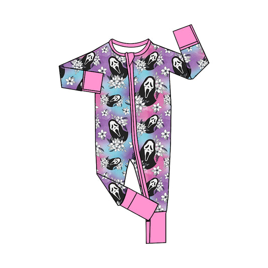 Baby Infant Girls Flowers Ghost Long Sleeve Zip Rompers preorder(moq 5)