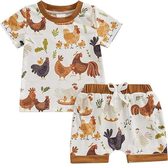 Baby Boys Farm Chicken Brown Shirt Shorts Clothes Sets preorder (moq 5)