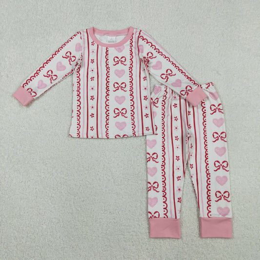 Baby Girls Pink Bows Hearts Stripe Top Pant Valentine Pajamas Sets