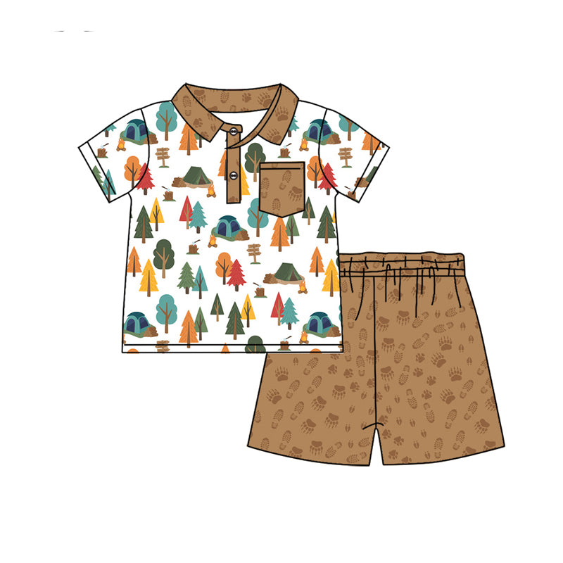 Preorder (moq 5)Baby Boys Camping Pocket Top Shorts Clothes Sets