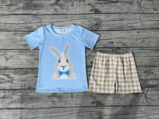 Baby Boys Easter Rabbit Tee Shirt Khaki Checkered Shorts Clothes Sets