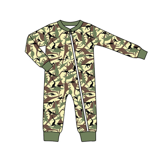 Baby Boys Fall Dinosaur Camo Long Sleeve Zip Rompers preorder(moq 5)