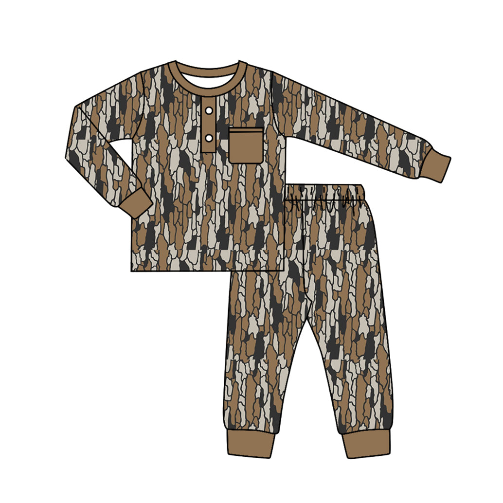 Baby Boys Fall Brown Camo Top Pants Pajamas Clothes Sets Preorder(moq 5)