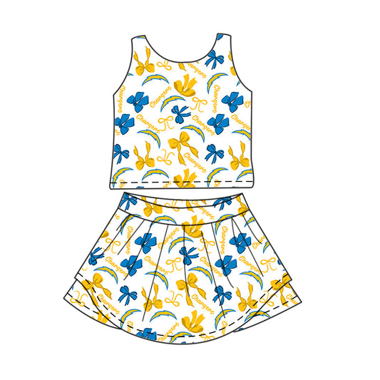 Preorder (moq 5)Baby Girls Sleeveless Bows Chargers Top Skirt Short Team Clothes Sets