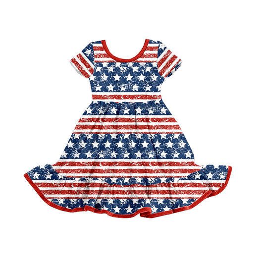 Baby Girls 4th Of July Stars Knee Length Dresses preorder(moq 5)