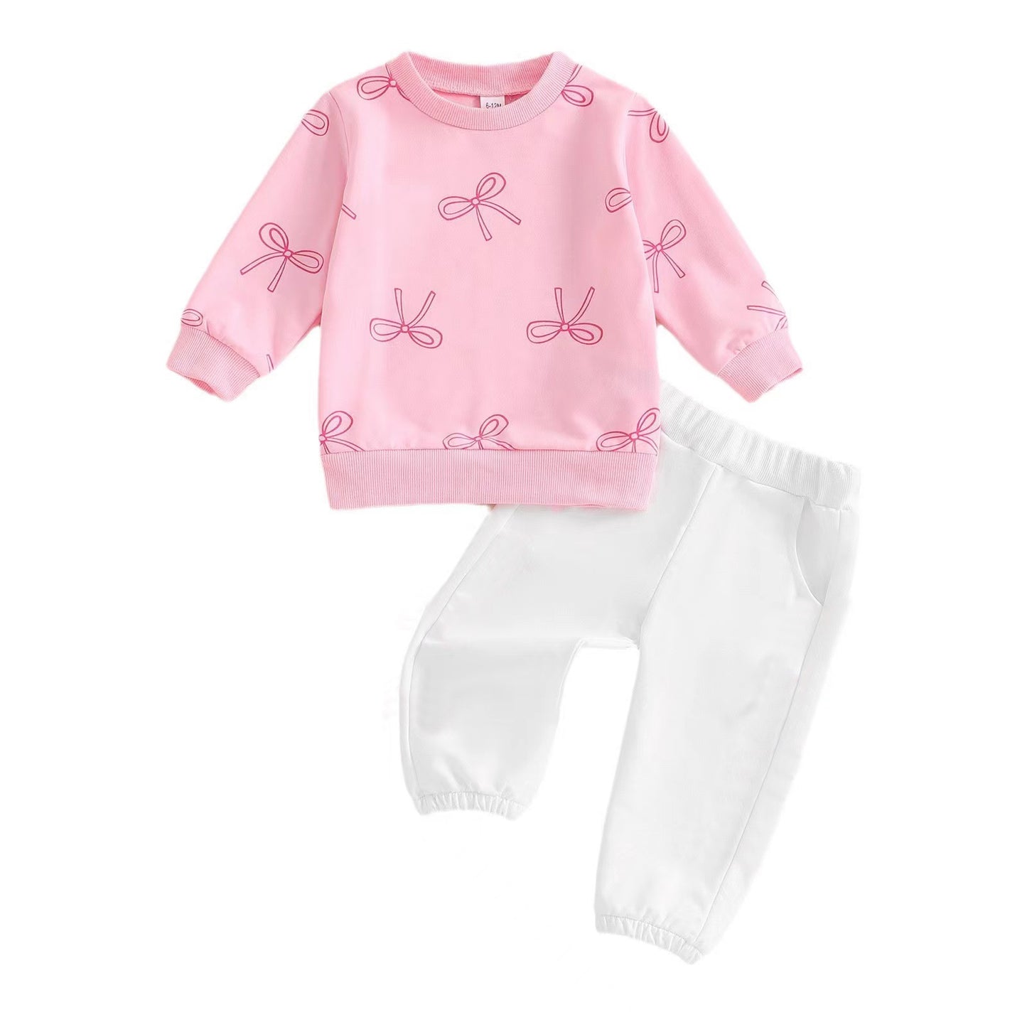 Baby Girls Pink Bows Tee Shirt Top Pants Clothes Sets Preorder(moq 5)