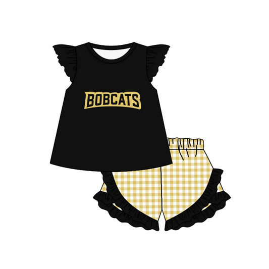 Preorder (moq 5)Baby Girls Bobcats Team Tunic Top Shorts Clothes Sets