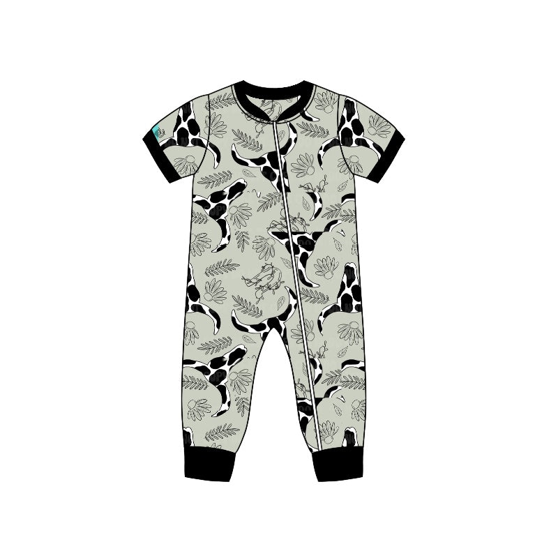 Baby Infant Boys Western Black Cow Zip Rompers preorder(moq 5)