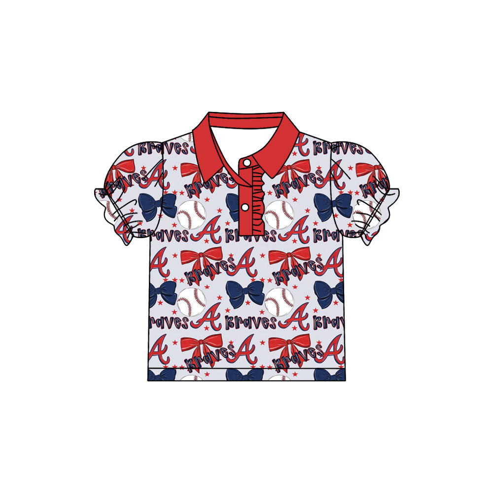 Preorder(moq 5)Baby Girls Brave Team Short Sleeve Tee Pullovers Polo Shirts Tops