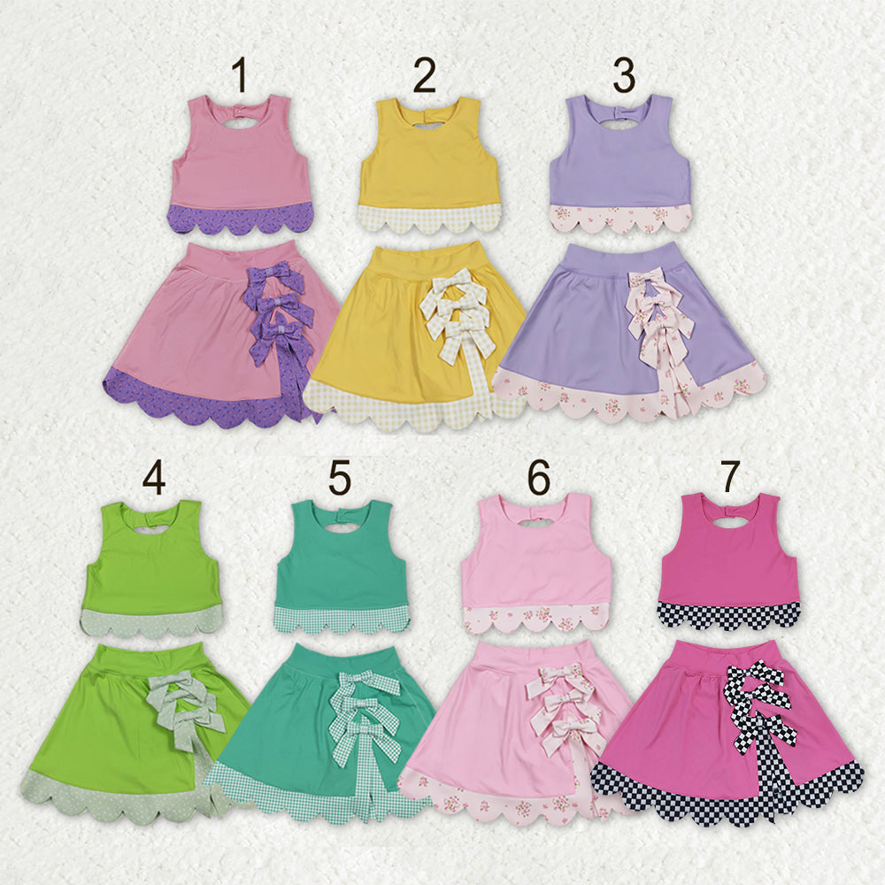 Sibling Baby Girls Sleeveless Vest Scallop Bows Skirt Shorts Yoga Active Clothes Sets