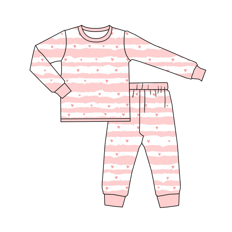 Baby Girls Valentines Stripes Hearts Shirt Top Pants Pajamas Sets preorder(MOQ 5)