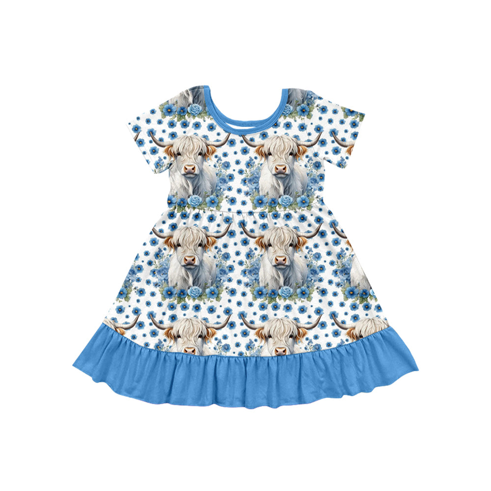 Girls Baby Kids Western Cow Flowers Ruffle Dresses Clothing preorder(MOQ 5)