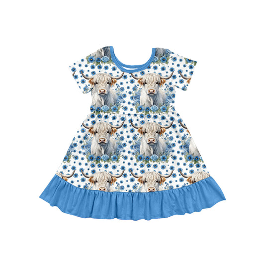 Girls Baby Kids Western Cow Flowers Ruffle Dresses Clothing preorder(MOQ 5)