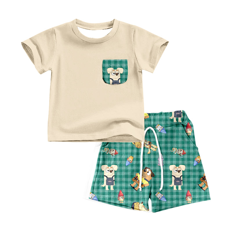 Baby Boys Dogs Pocket Short Sleeve Top Shorts Clothes Sets preorder (moq 5)